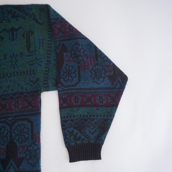 Vintage Vogue Green Patterned Winter Knit Sweater Cabincore Old Money L - Picture 4 of 9